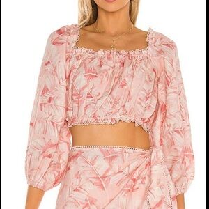 Show Me Your Mumu puff long sleeve pastel pink crop top with elastic waist